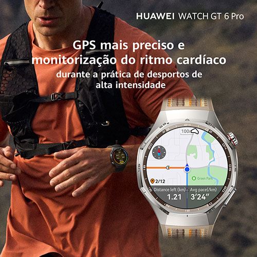 Huawei Watch GT6 Pro - 46mm - Prateado | Bracelete de Tecido Compósito Castanho - Image 3