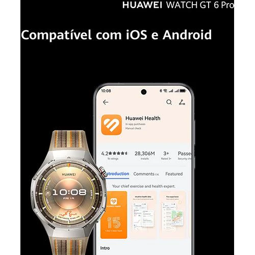 Huawei Watch GT6 Pro - 46mm - Prateado | Bracelete de Tecido Compósito Castanho - Image 8