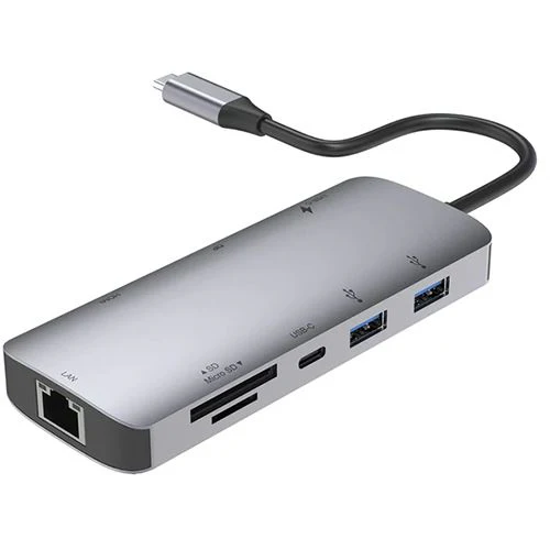 Hub USB-C PD Accsup 9 em 1 100W - Cinzento Escuro
