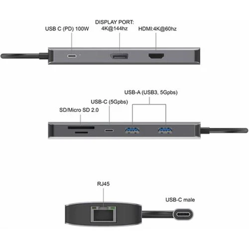Hub USB-C PD Accsup 9 em 1 100W - Cinzento Escuro - Image 4