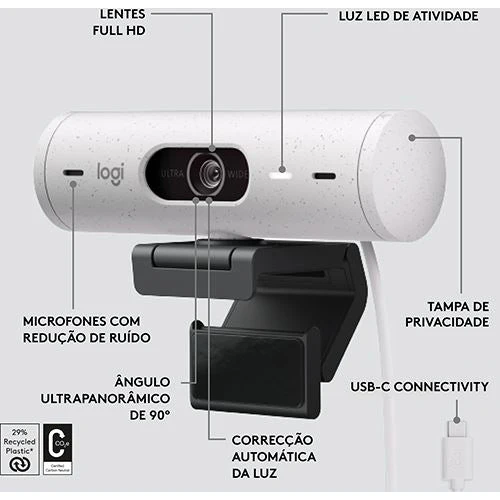 Webcam Logitech Brio 500 - FHD - Branco - Image 7