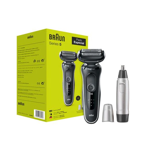 Máquina de Barbear Elétrica Braun Series 5 S5 51W1000S + Aparador Orelhas & Nariz En10 - Outlet - Grade A