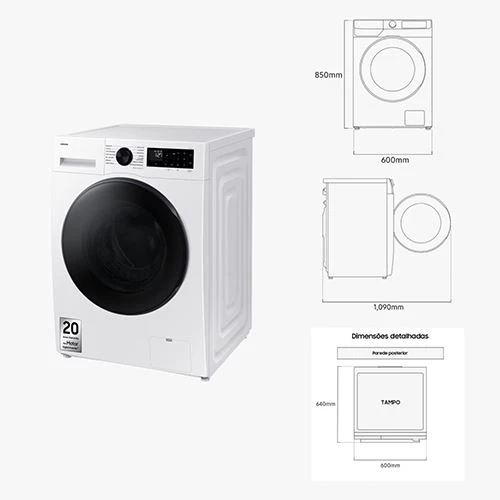 Máquina de Lavar e Secar Roupa Samsung WD90DG5B15BEEP AI Eco Bubble | 9/6 Kg | 1400 RPM | D | Branco - Image 2