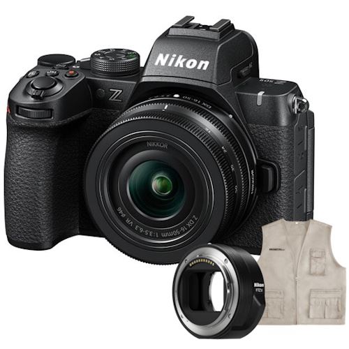 Máquina Fotográfica Nikon Z50 + Z DX 16-50mm F3.5-6.3 VR + Adaptador FTZ II + Colete