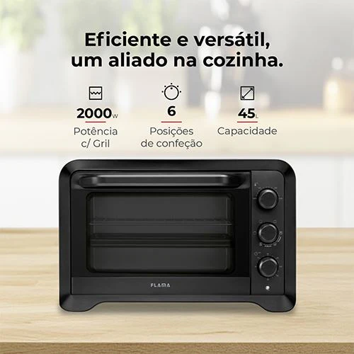 Mini-Forno Elétrico Flama 1538FL | 45L | 2000W | Preto - Image 2
