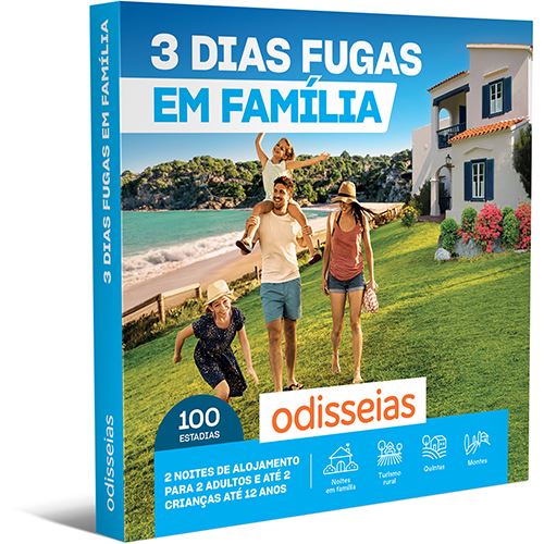Pack Presente Odisseias - 3 Dias Fugas em Família | Experiência de 2 noites | 2 adultos + 1 ou 2 crianças