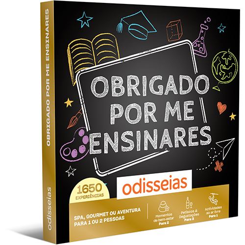 Pack Presente Odisseias - Obrigado por me ensinares! | Experiência de Spa, gourmet ou aventura | 1 ou 2 pessoas