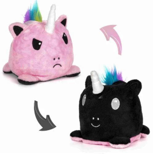 Peluche Unicórnio Reversível Pauline Emoji 20cm Preto/Rosa Claro