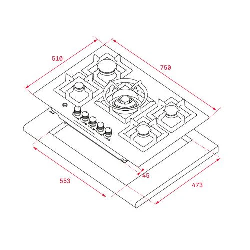 Placa a Gás Teka EFX 70.1 5G AI AL DR | 75 cm | 5 Zonas | Aço inoxidável - Image 2