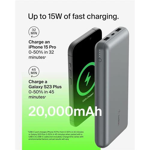 Powerbank 2x USB+USB-C Belkin BoostCharge - 20000 mAh - 15W - Cinzento - Image 9