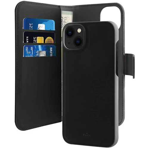 Capa Destacável Wallet em Ecopele Puro para iPhone 13 / 14 - Preta