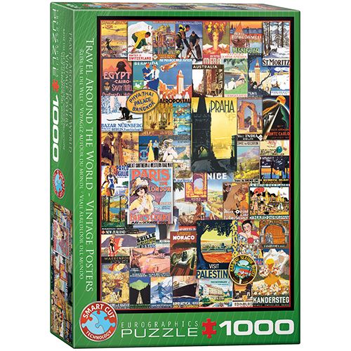 Puzzle Eurographics Vintage Posters: Travel Around World - 1000 Peças | Inclui Póster - Sig Toys