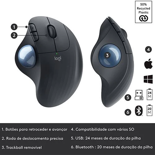 Rato Wireless Logitech Ergo M575S Trackball - Preto Grafite - Image 6