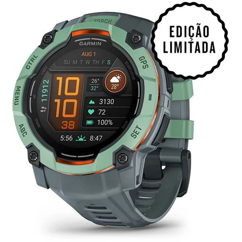 Relógio Desportivo Garmin Instinct 3 50mm AMOLED - Verde Neotropic/Crepúsculo (Edição Limitada)