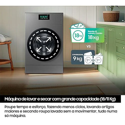 Máquina de Lavar e Secar Roupa Samsung WD18DB8995BZT2 | 18/11 Kg | AI |1000 RPM | A | Look Inox - Image 3