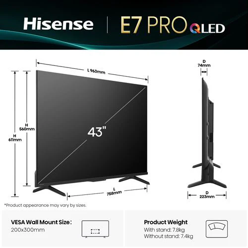 Smart TV Hisense 43" QLED UHD 4K 43E7Q PRO - 109cm - Image 2