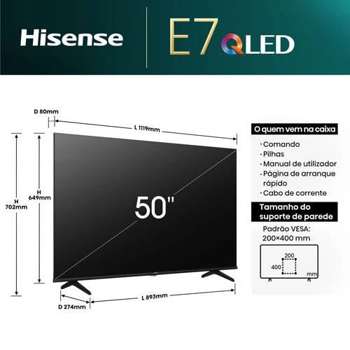 Smart Tv Hisense 50" Qled 50E7Nq - 127 Cm - Outlet Loja Benfica - Grade B - Image 12