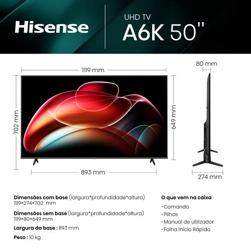 Smart TV Hisense 50" 4K UHD 50A6K - 127cm - Image 8