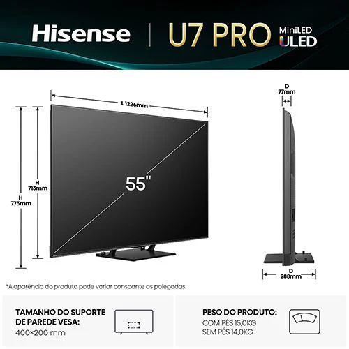 Smart TV Hisense 55" Mini-LED UHD 4K 55U7Q PRO - 140 cm - Outlet - Grade A - Image 12