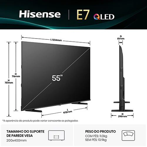 Smart TV Hisense 55" QLED UHD 4K 55E7Q - 140cm - Image 2