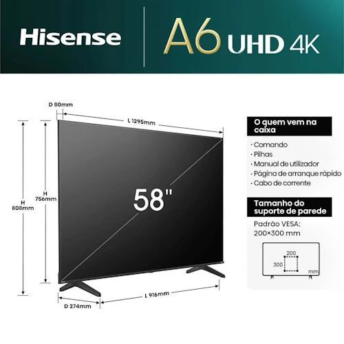 Smart TV Hisense 58" UHD 4K 58A6N - 146cm - Outlet - Grade A - Image 4