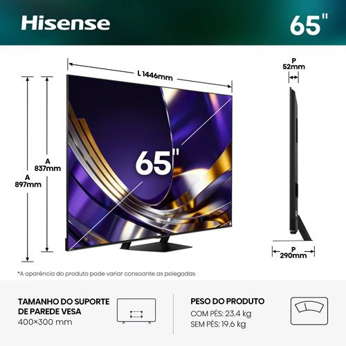Smart TV Hisense 65" Mini LED Hi-QLED UHD 4K 65U7S PRO - 165 cm - Image 2
