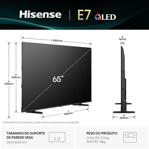 Smart TV Hisense 65" QLED UHD 4K 65E7Q - 165cm - Image 2