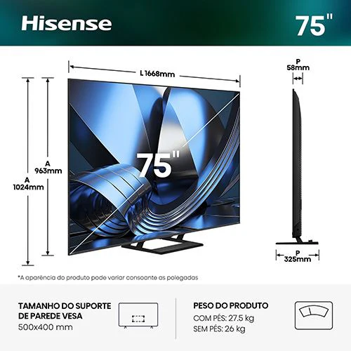 Smart TV Hisense 75" Mini LED Hi-QLED UHD 4K 75U7SE - 189 cm - Image 2