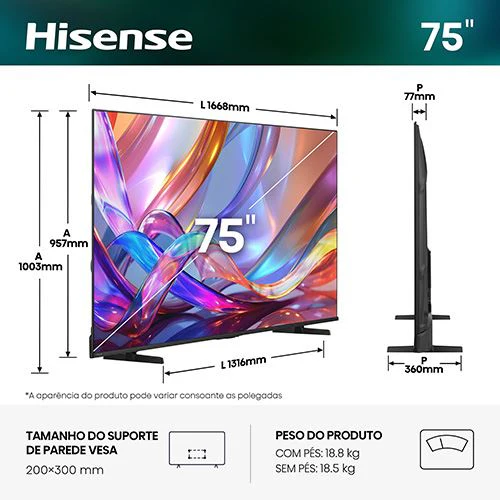 Smart TV Hisense 75" QLED UHD 4K 75E7S - 189cm - Image 2
