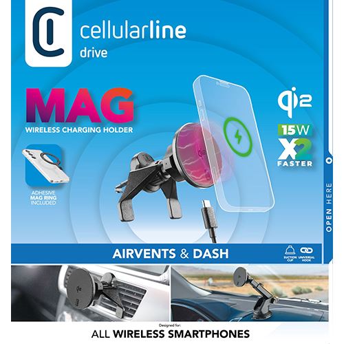 Suporte Magnético com Carregador Cellularline Drive Mag - Preto - Image 9