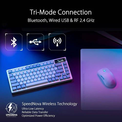 Teclado Gaming Mecânico Asus ROG Azoth RGB 75% Wireless/Bluetooth - ROG NX Switches - Layout US - Branco - Image 3