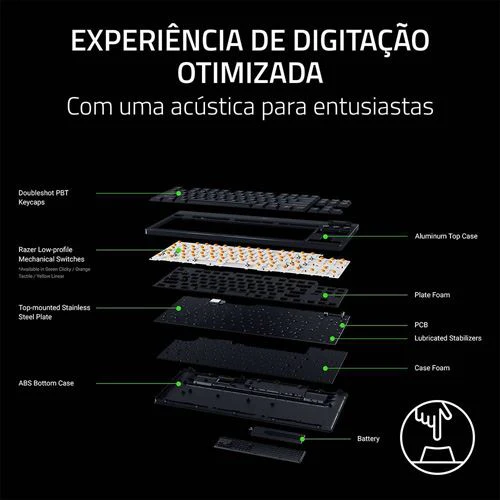 Teclado Gaming Mecânico Razer BlackWidow V4 Low-Profile Tenkeyless HyperSpeed Wireless/Bluetooth - Green Switches - Layout US - Preto - Image 6