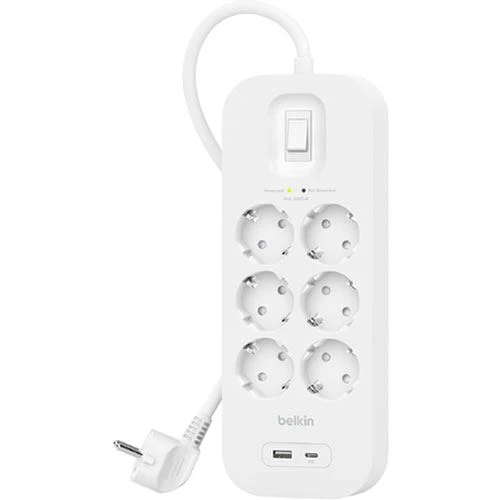 Tomada Belkin 6 Tomadas + USB-C + USB-A - Branco